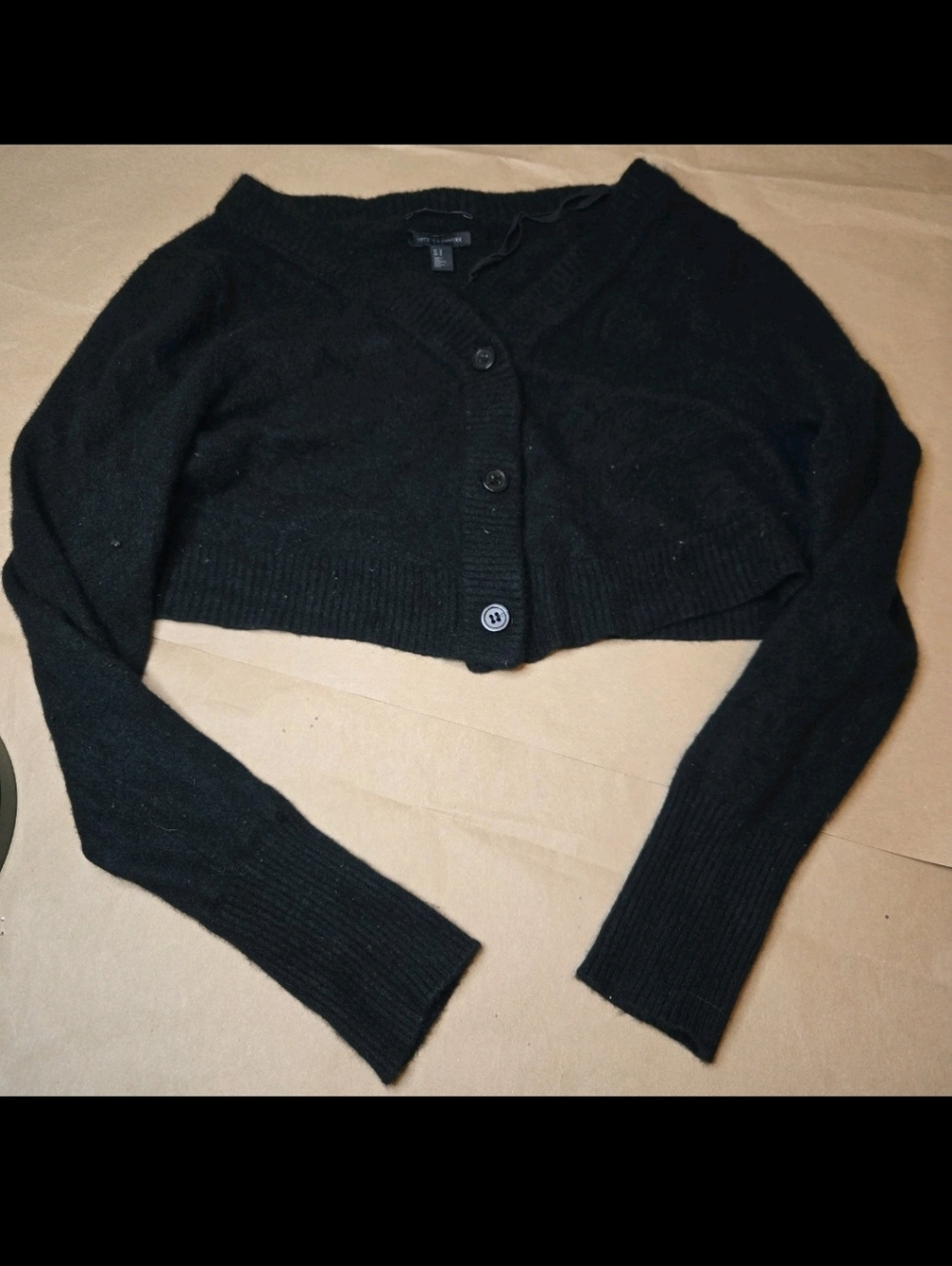 COS Women's Cardigan Cashmere Sweater V-Neck Cropped Button Black Size Medium